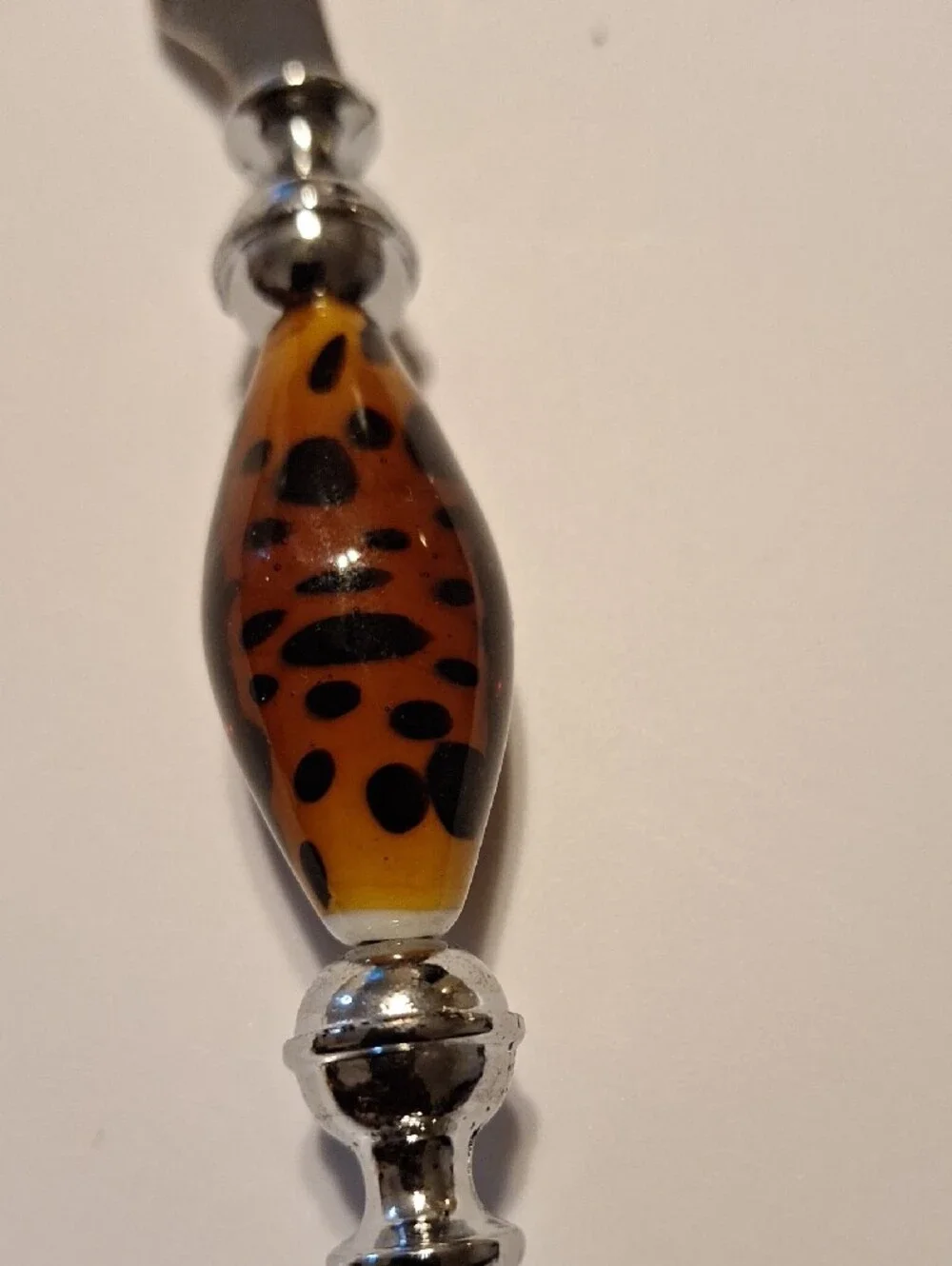 Decorative Cheese Fork with Amber Leopard Glass Handle